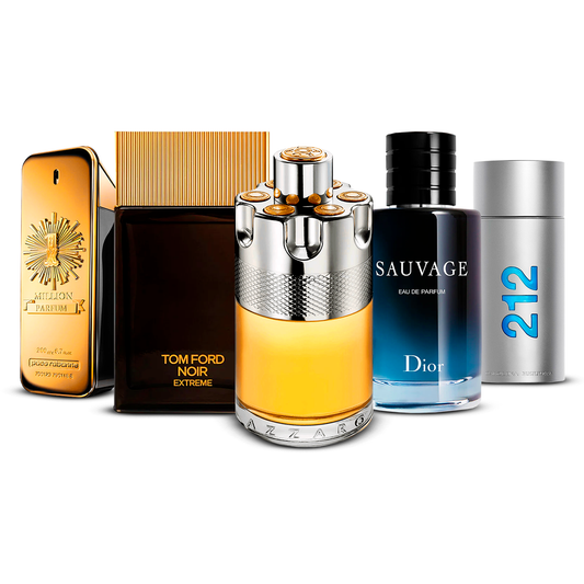 Conjunto de 5 Perfumes – 1 Million, Tom Ford Noir Extrême, Azzaro Wanted, Sauvage e 212 Men [100 ml cada um]