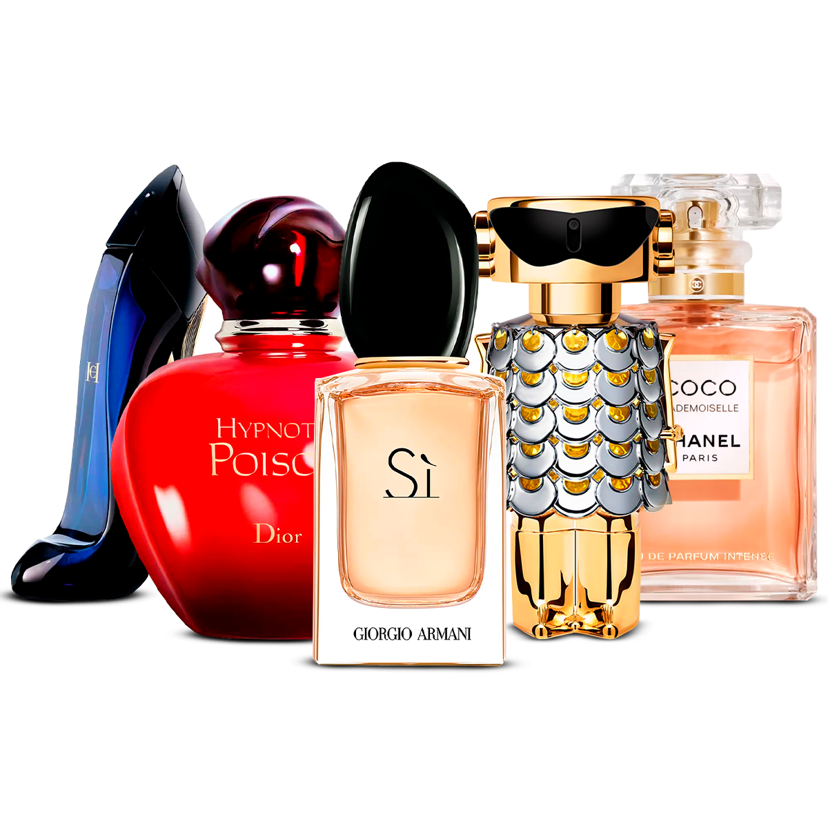 Conjunto de 5 Perfumes – Good Girl, Hypnotic Poison, Sì, Fame e Coco Mademoiselle [100 ml cada um]