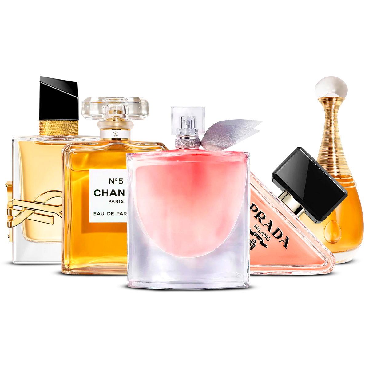 Conjunto de 5 Perfumes – Yves Saint Laurent Libre, Chanel Nº5, La Vie Est Belle, Prada Paradoxe e J'adore [100 ml cada um]