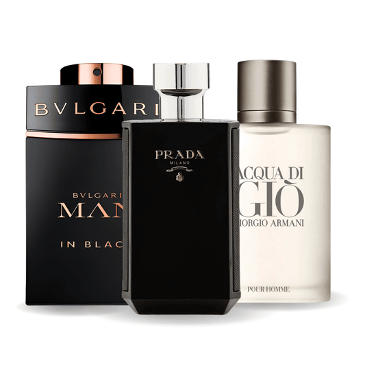 Conjunto de 3 Perfumes | Bvlgari In Black, Giorgio Armani Acqua Di Gio, L'Homme Prada Intense 100 ml