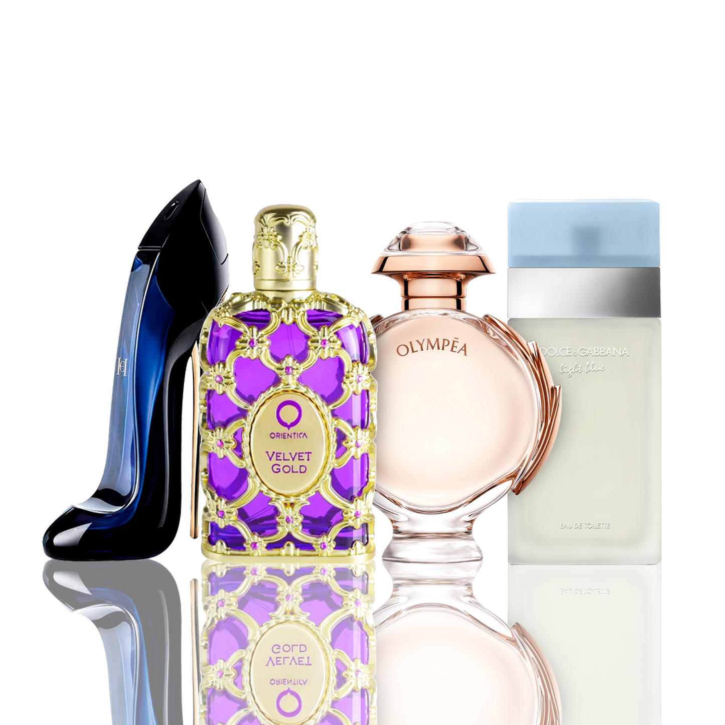 Conjunto de 4 Perfumes | Light Blue + Orientica Velvet Gold + Good Girl + Olympea 100 ml